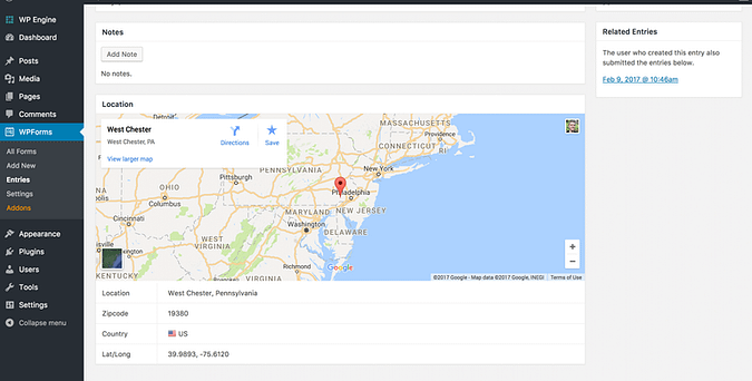 Screenshot from the Geolocation add-on