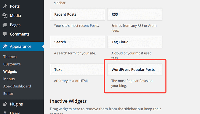 WordPress Popular Posts in the Widgets menu