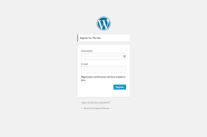 screenshot of the wordpress registration page