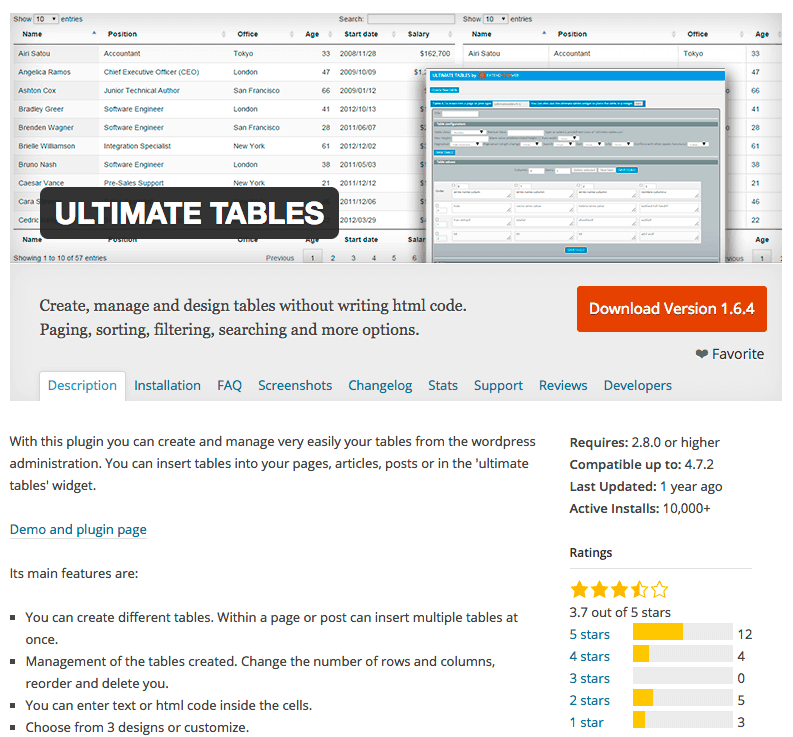 Ultimate Tables WordPress plugin