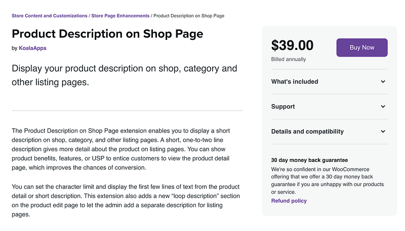 Product Description On Shop Page plugin