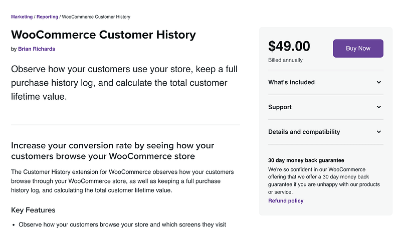 WooCommerce Customer History plugin