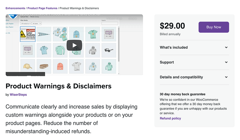 Product Warnings & Disclaimers plugin