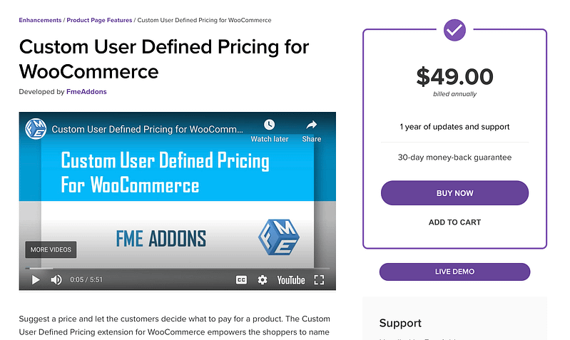 Custom User Defined Pricing WooCommerce