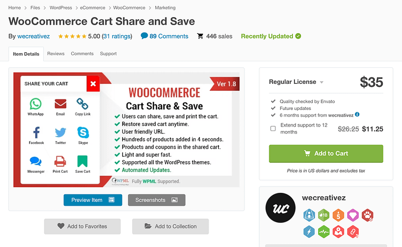 WooCommerce Cart Share and Save plugin