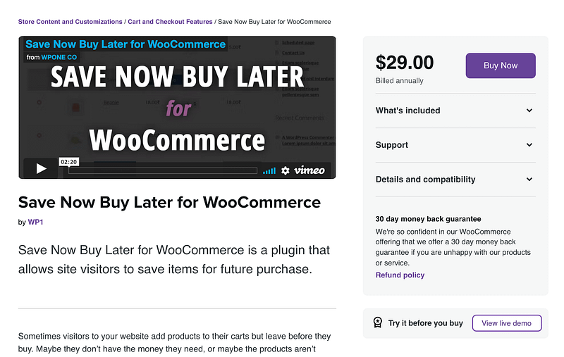 Save Now Buy Later for WooCommerce plugin