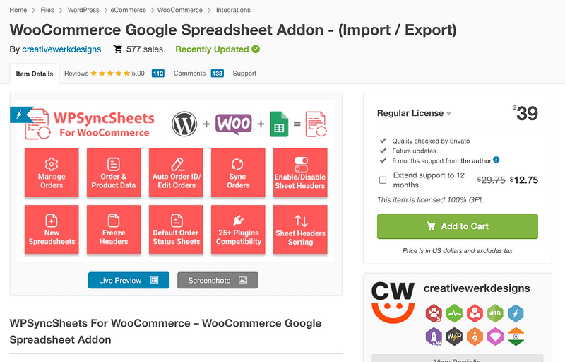 WooCommerce Google Sheets Addon plugin