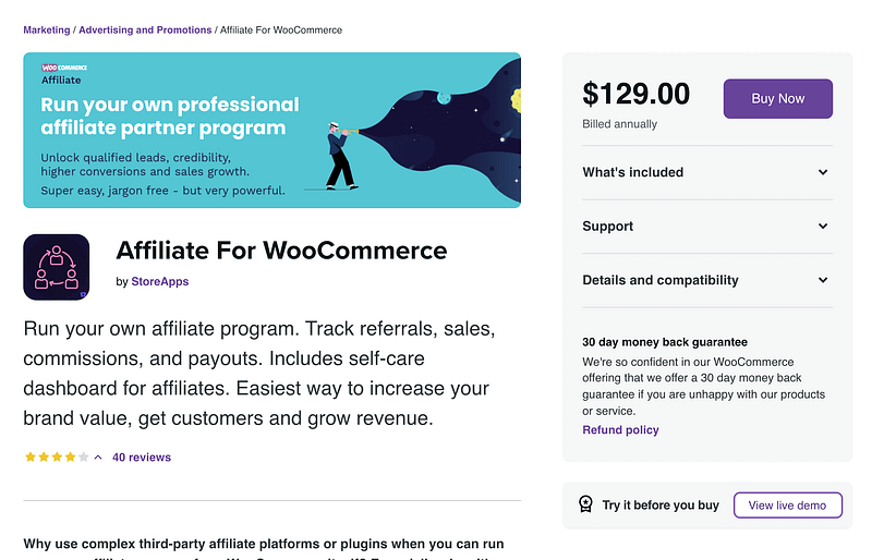 Affiliate for WooCommerce plugin
