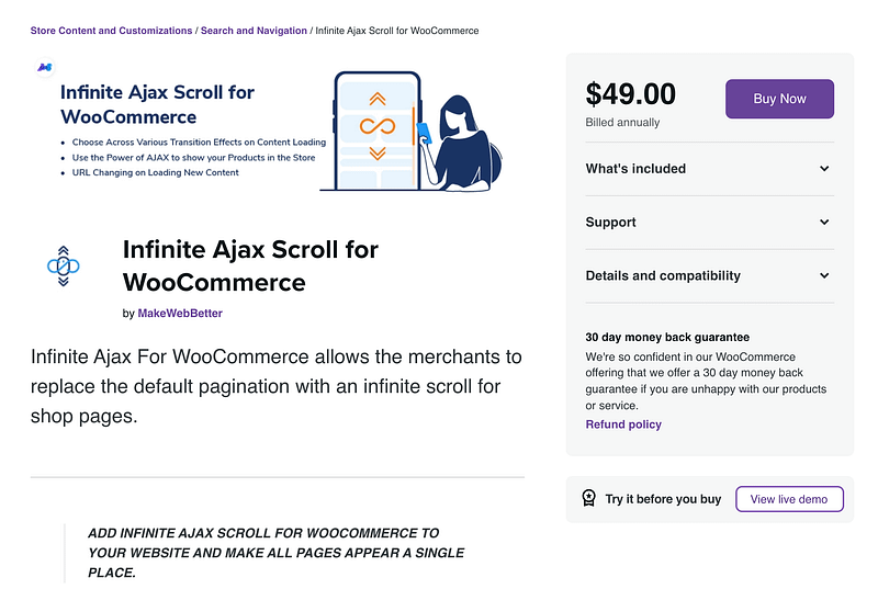 Infinite Ajax Scroll for WooCommerce plugin