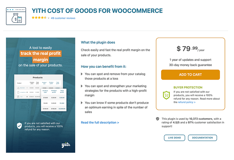 YITH Cost of Goods for WooCommerce plugin