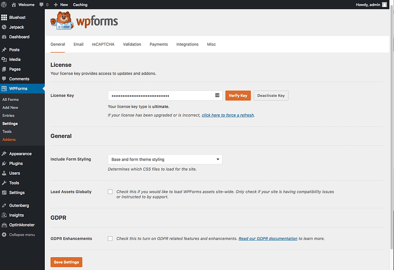 WP Forms Settings