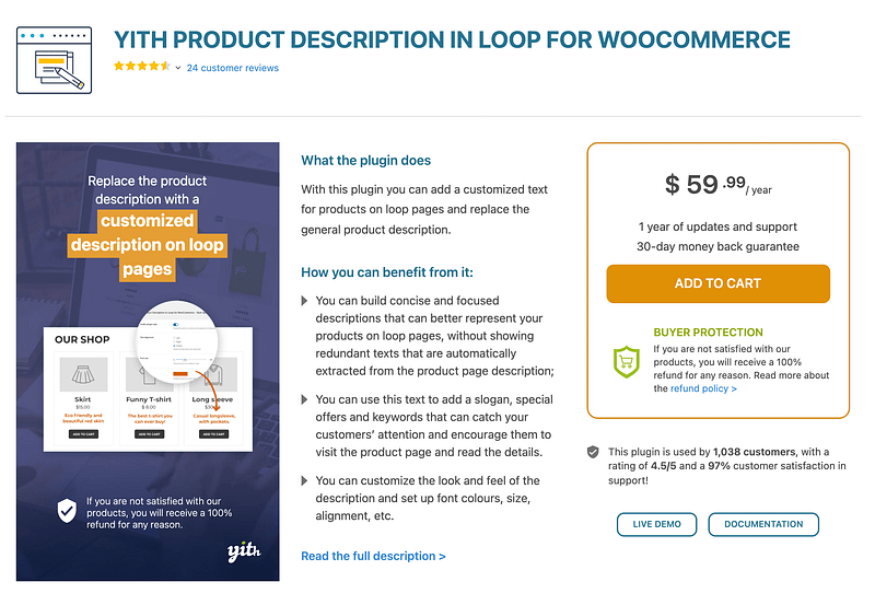 YITH Product Description in Loop for WooCommerce plugin