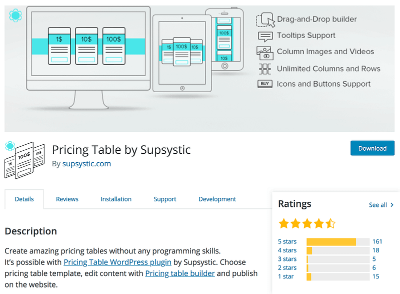 Pricing Table Supsystic