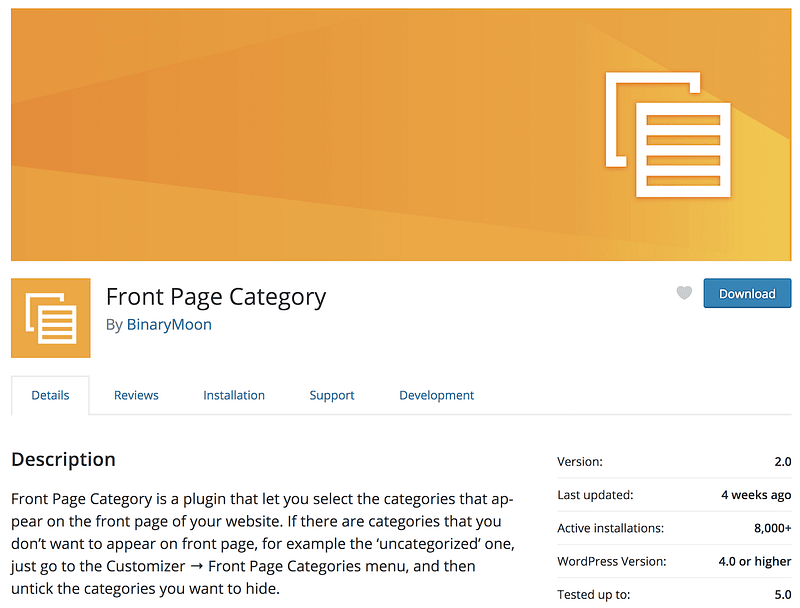 Front Page Category plugin