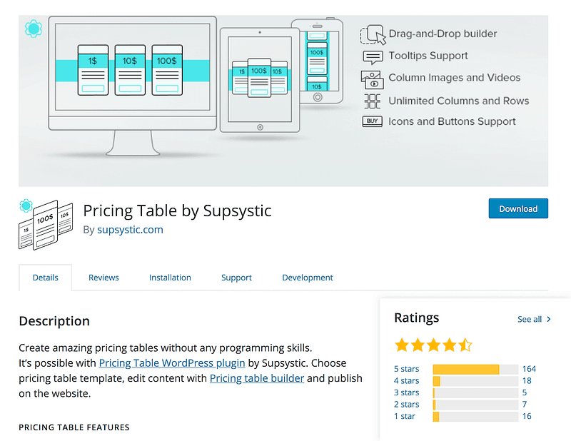Pricing Table Supsystic