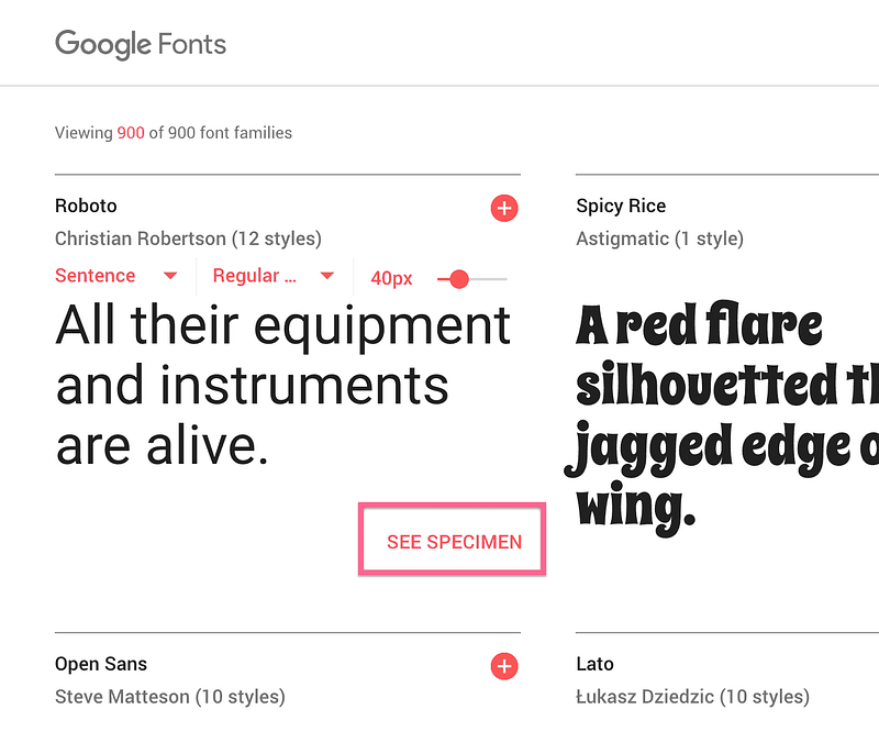 Google Fonts See Specimen