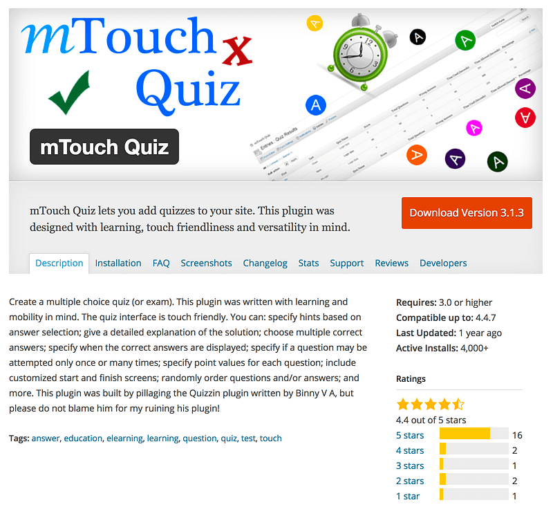 mTouch Quiz plugin