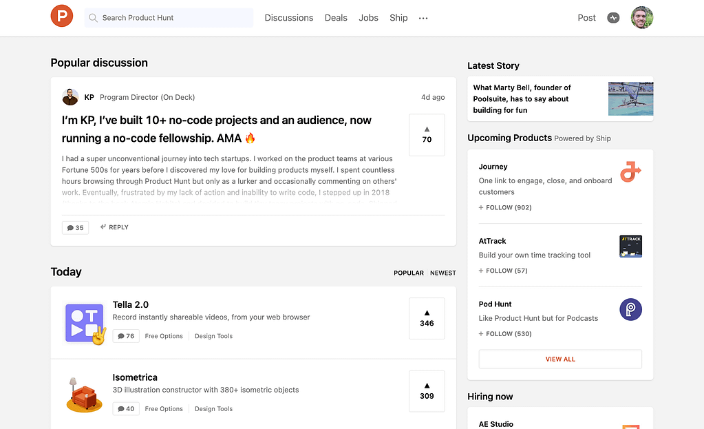 Product Hunt homepage