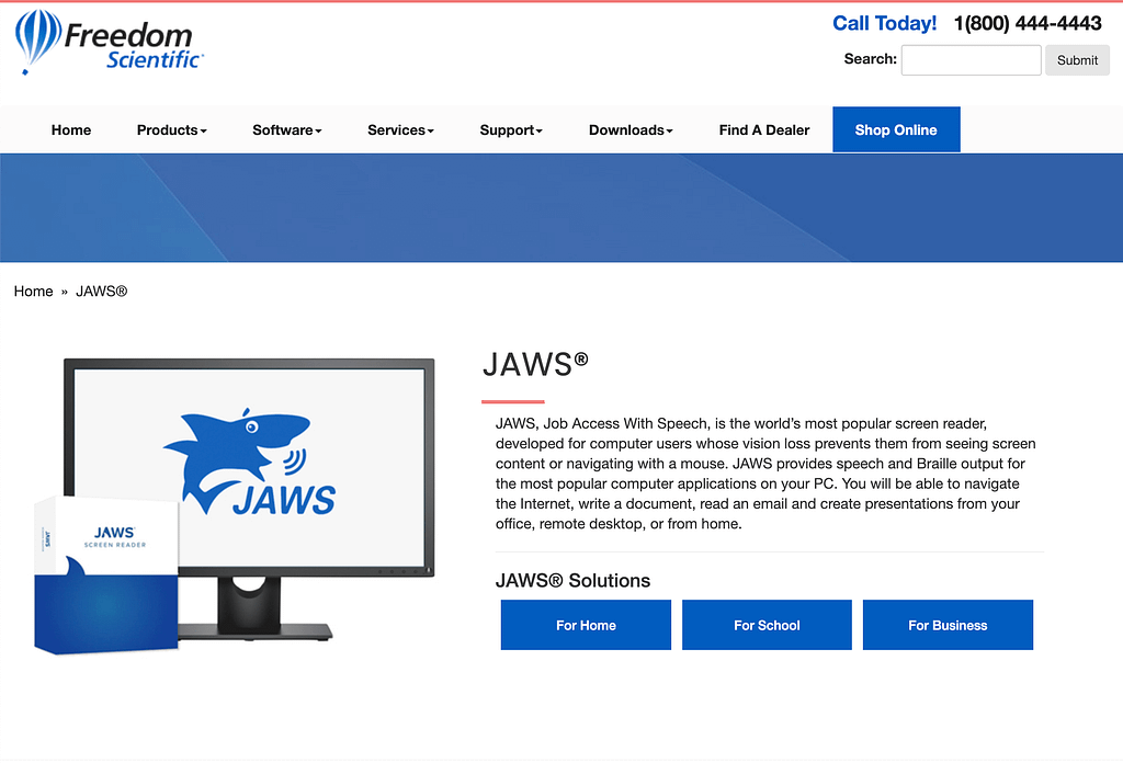 JAWS screen reader website