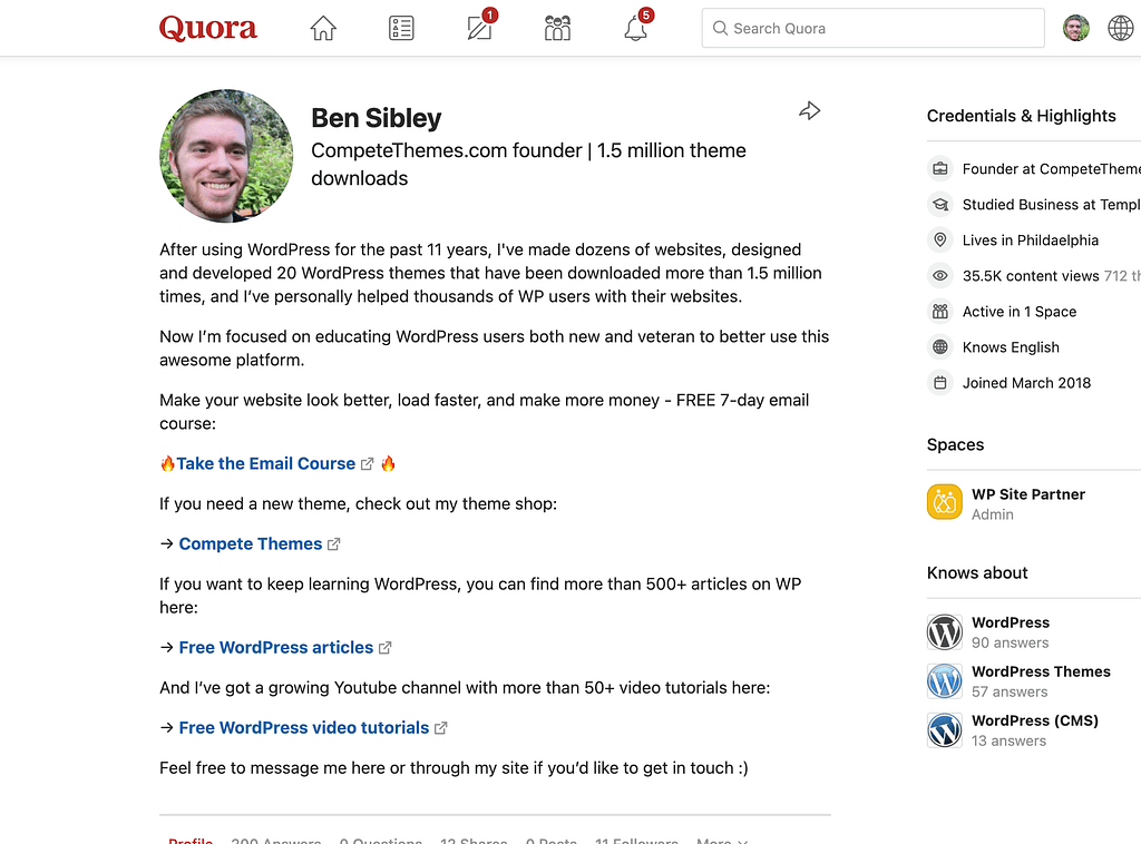 Optimized Quora profile