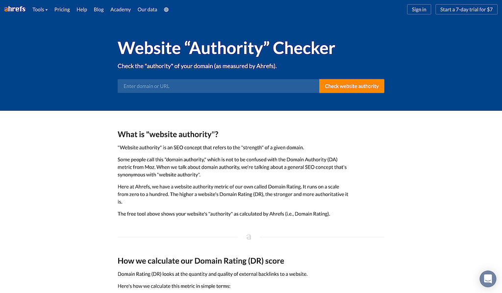 Ahrefs website authority checker