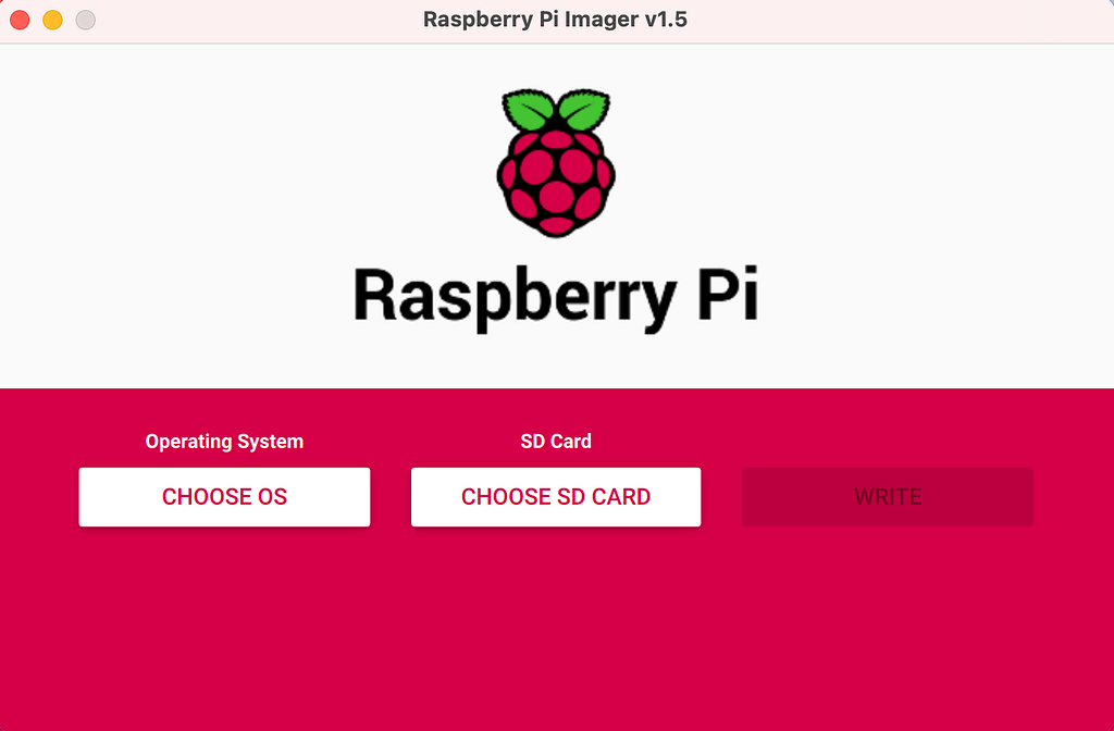 Raspberry Pi Imager start screen