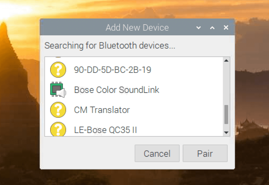 Select a Bluetooth device