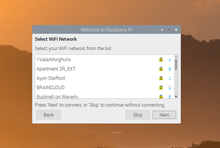 Wifi selection screen