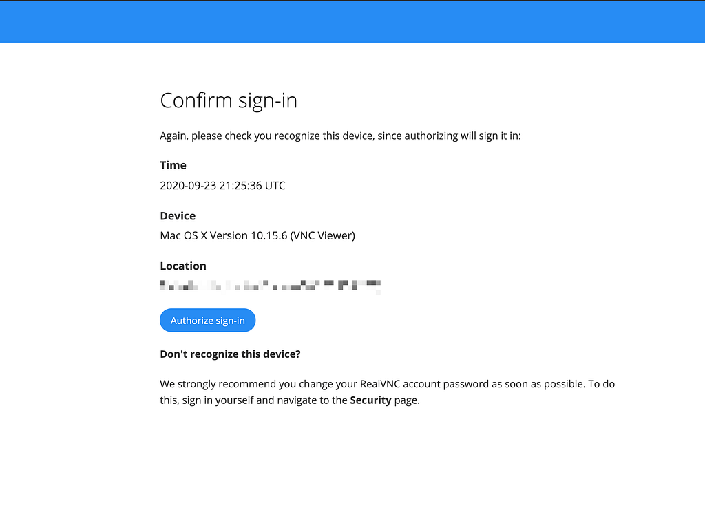 vnc confirm sign in