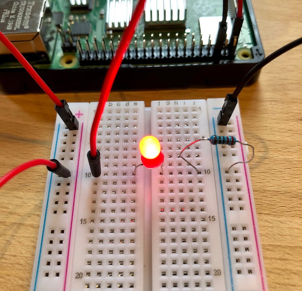 Completed circuit using the breadboard