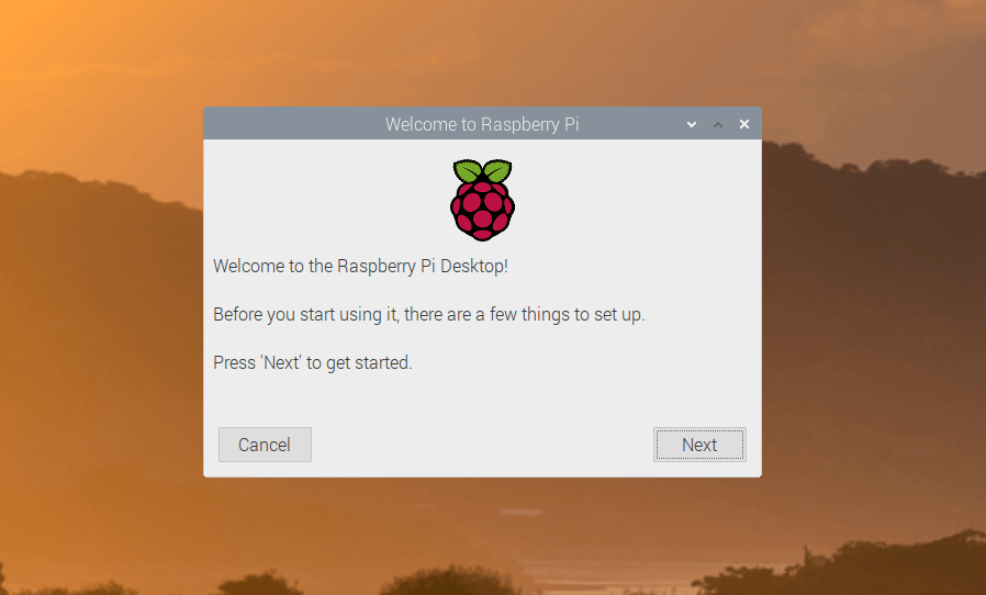 Raspberry Pi Desktop setup screen