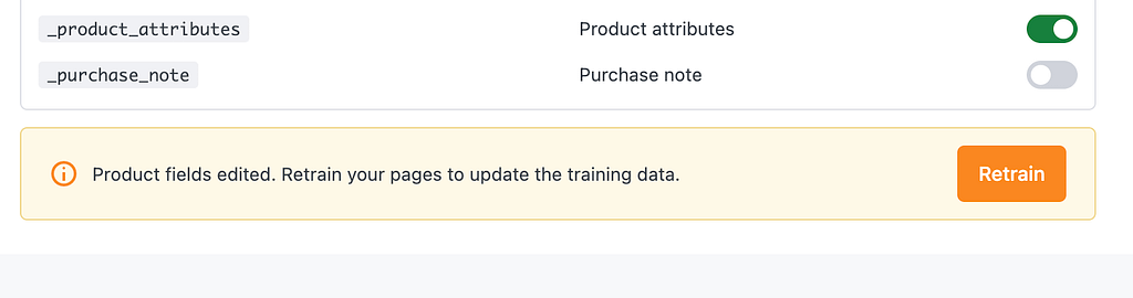 How to train your chatbot with product fields 2 Retraining prompt in the product fields menu