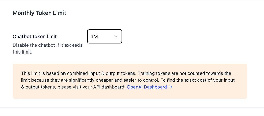 Token limit setting