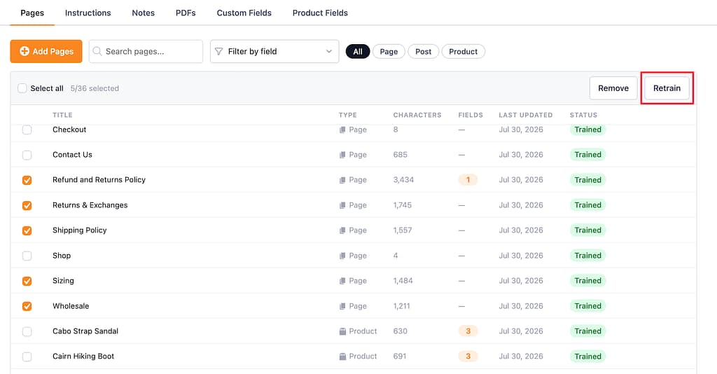 How to retrain your pages 2 Bulk retraining pages