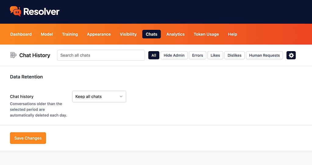 How to use the chats menu 6 Chat retention history option