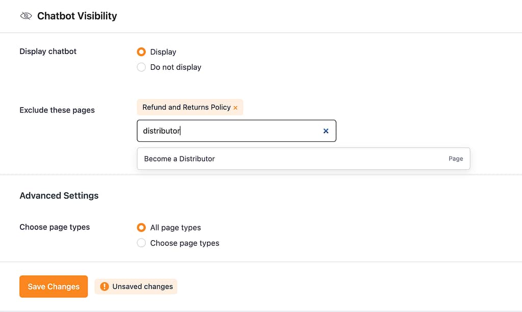 Getting started with resolver 14 Choosing a page to exclude the chatbot on