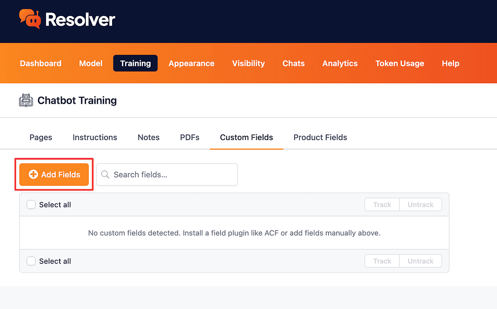 How to train your chatbot with custom fields 5 Add fields button