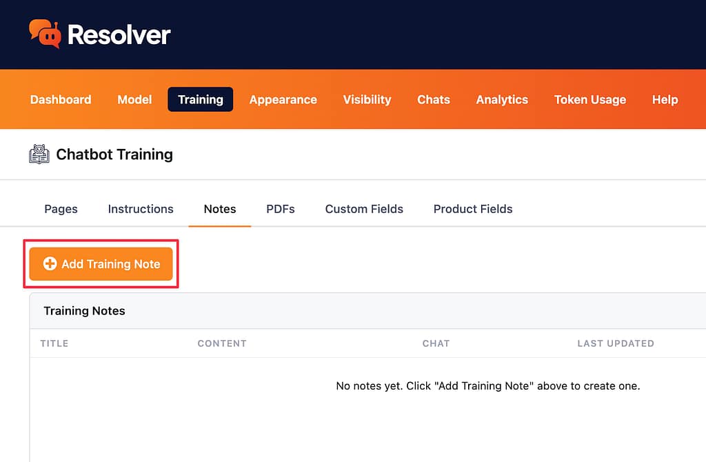How to train your chatbot with notes 1 Add training note button