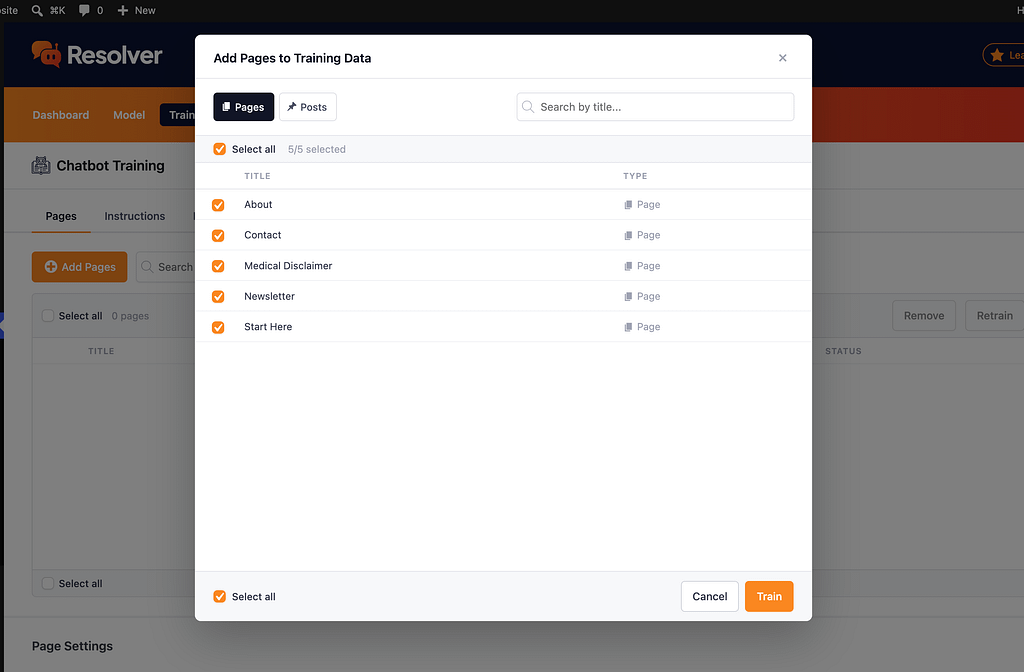 Getting started with resolver 7 Training new pages