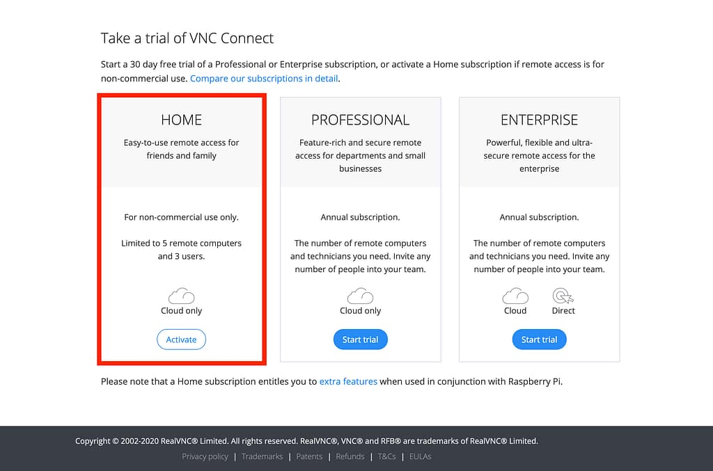 vnc select plan