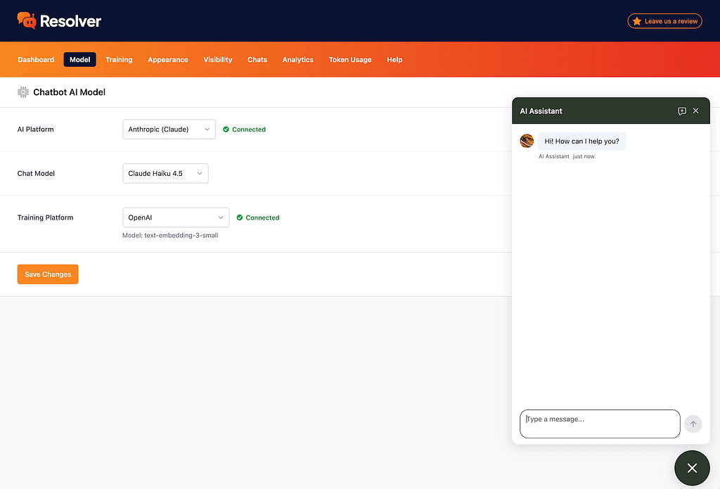 Getting started with resolver 11 Chat widget open in the models menu