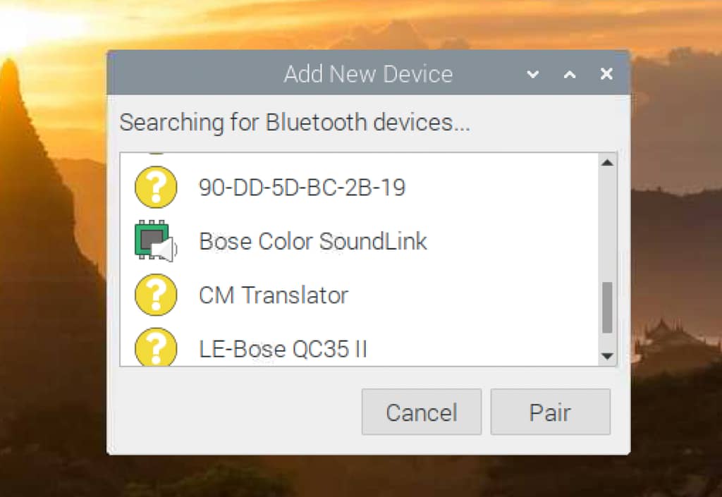 Select a Bluetooth device