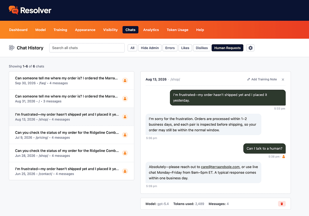 How to use human request analytics 2 Reviewing a chat with a human request