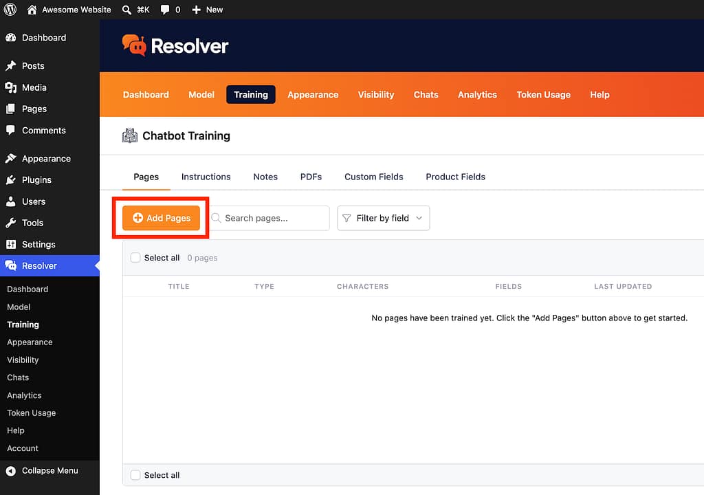 Getting started with resolver 6 Add pages to training data