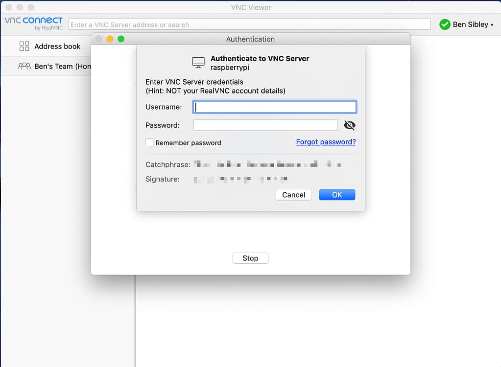 vnc authenticate cloud login