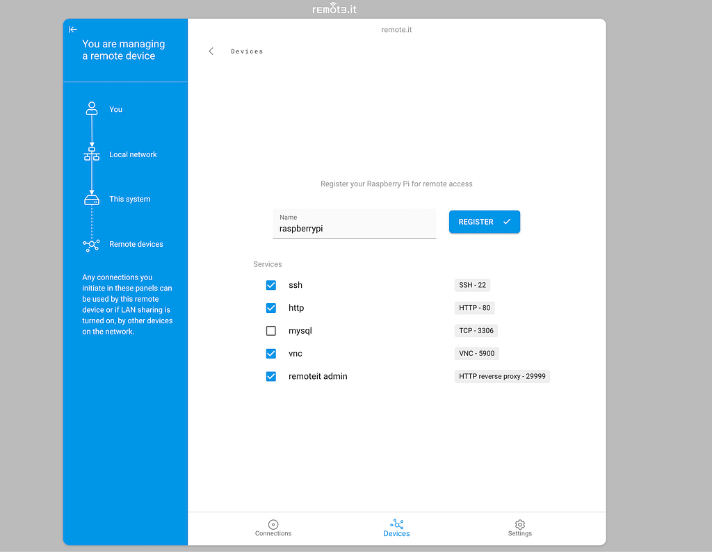 device registration page