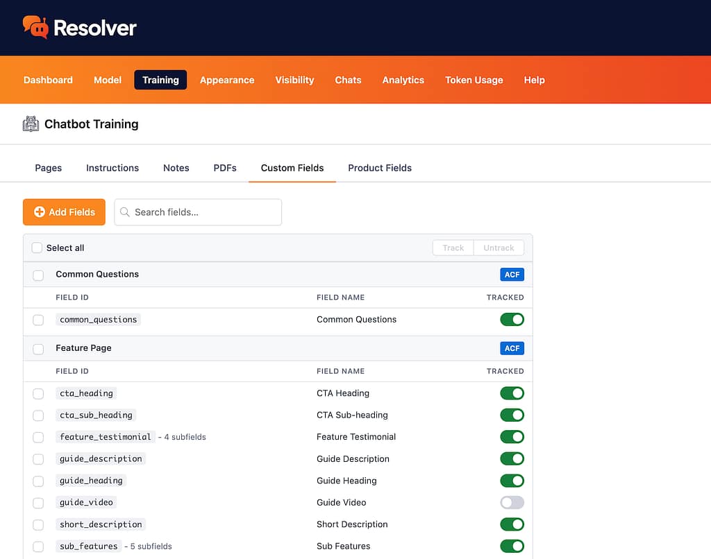 Resolver custom fields menu
