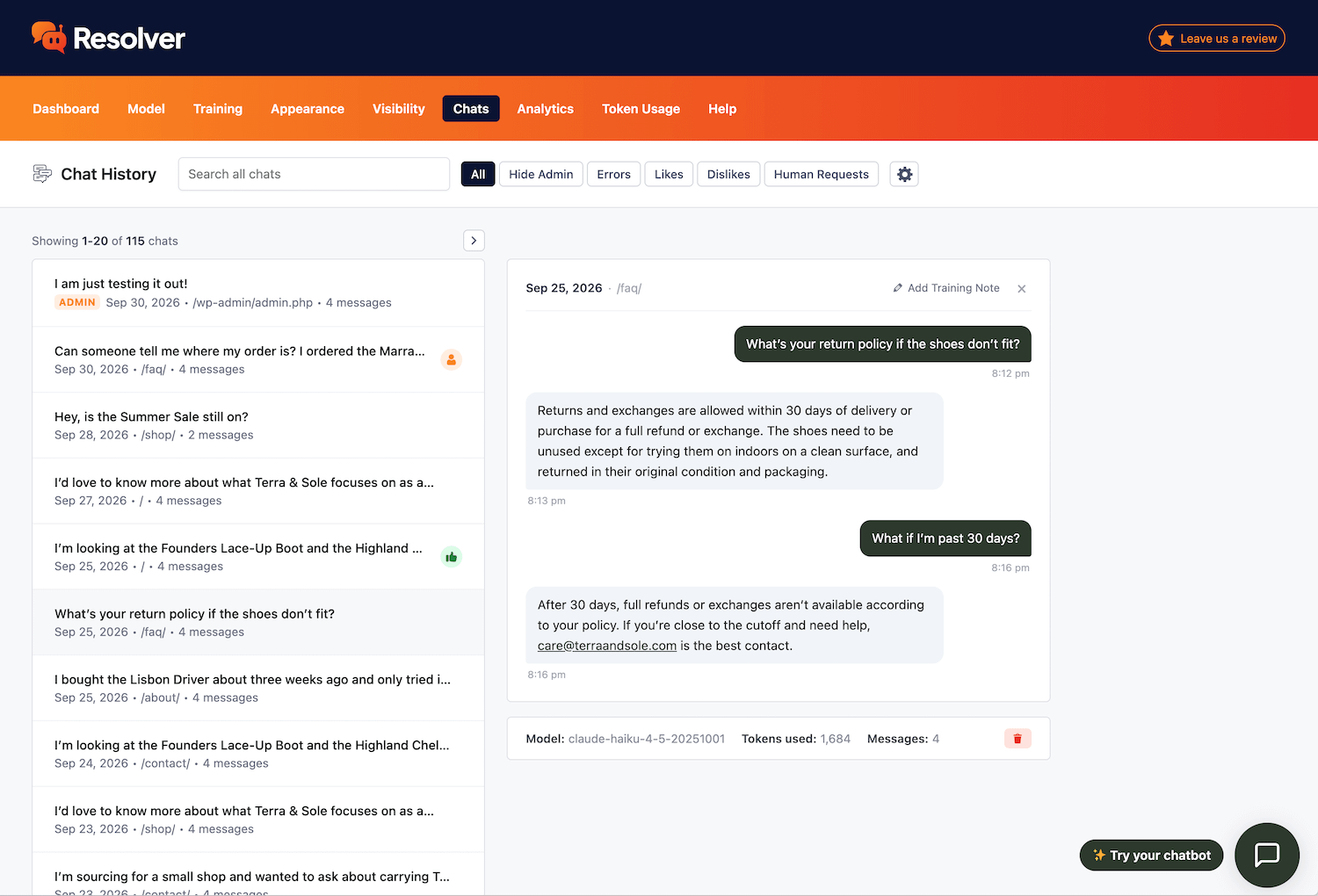 Resolver Chats menu