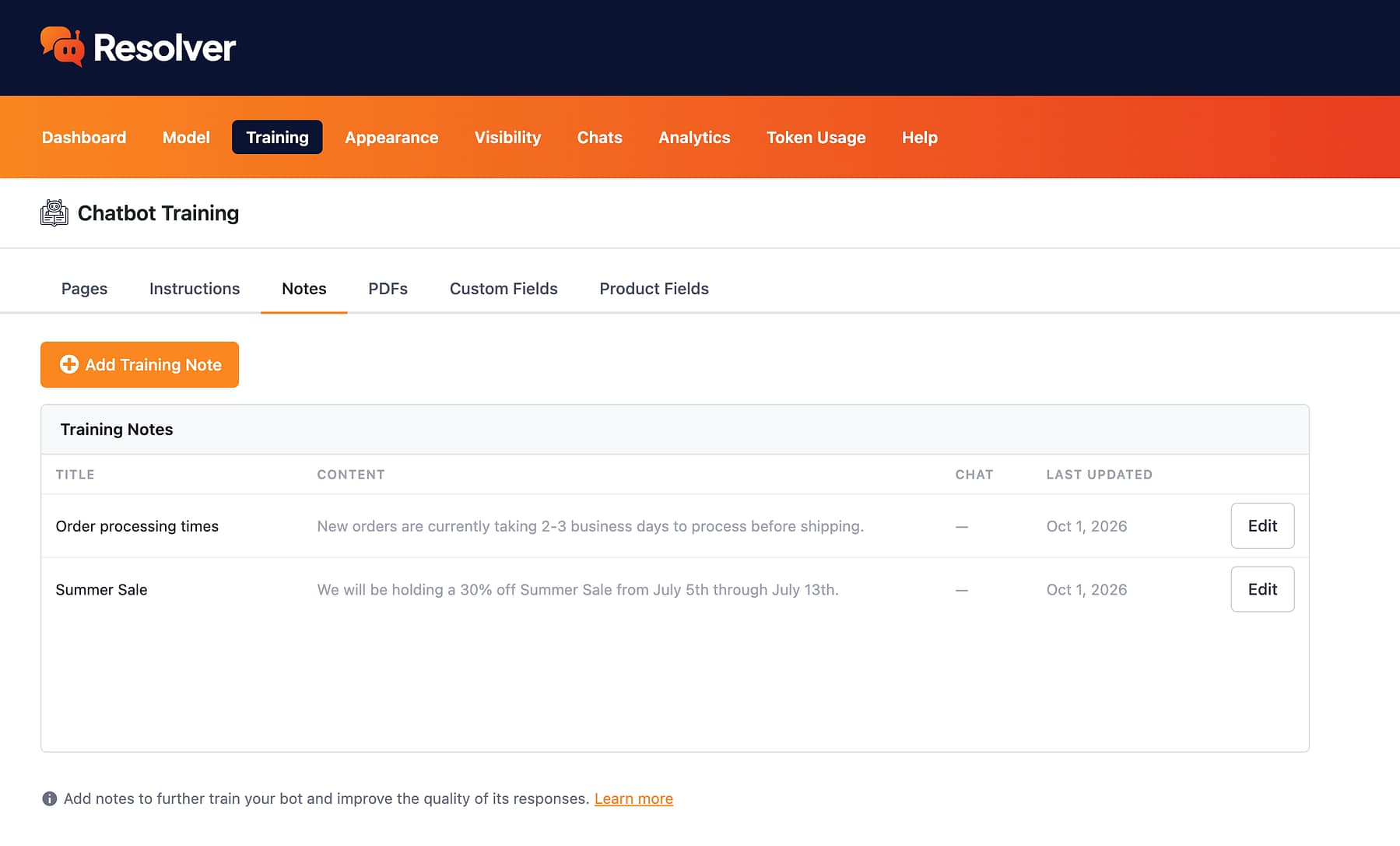 Resolver Notes menu