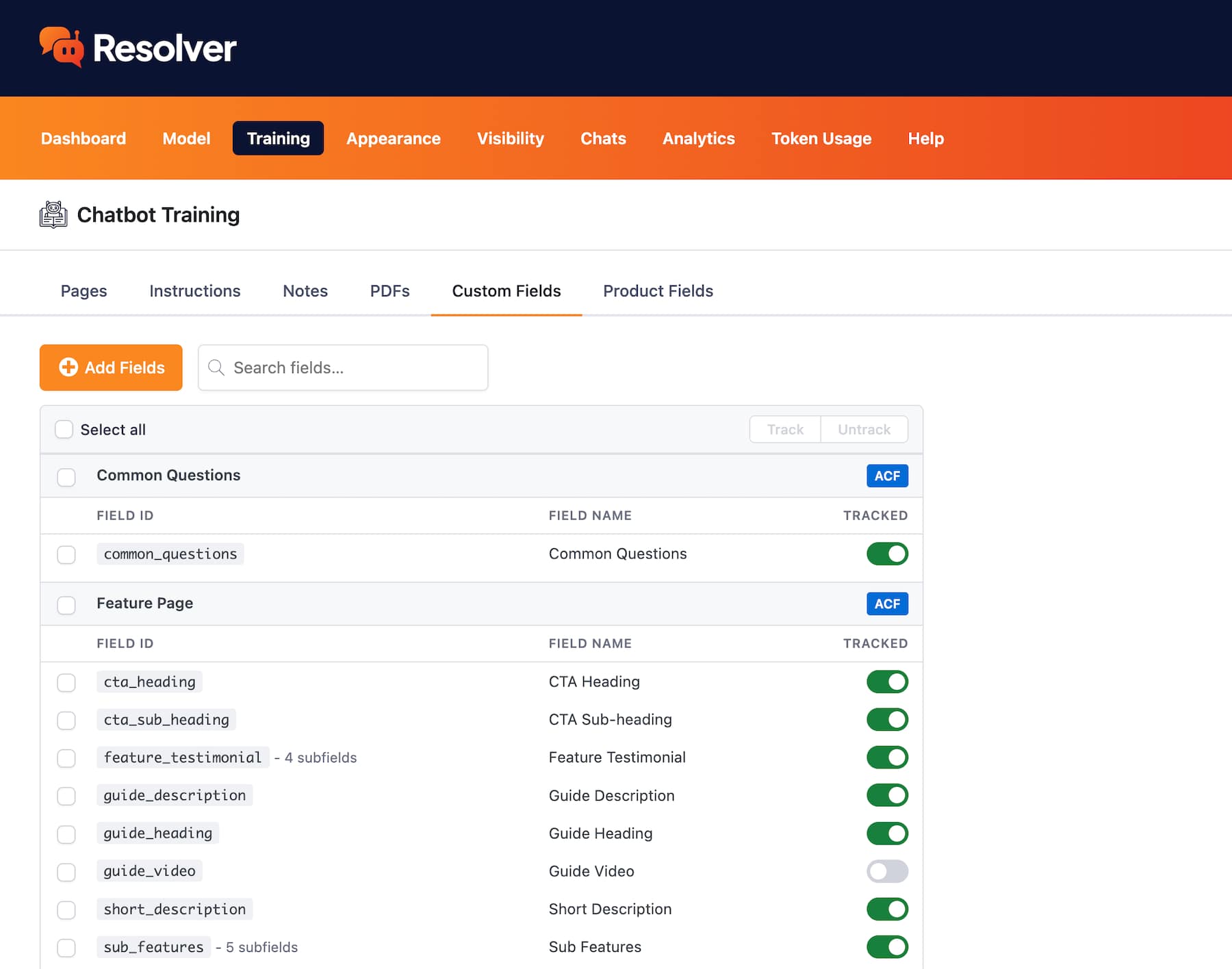 Resolver Custom Fields menu